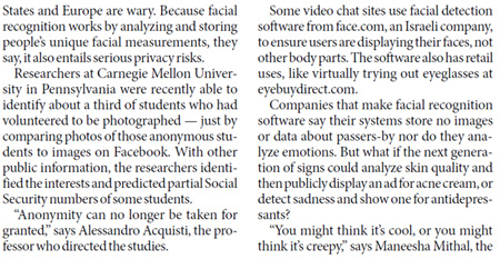 Facial recognition, now for apps and ads