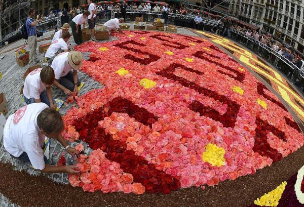 Flower carpet displayed at the Grand Place in Brussels, Belgium