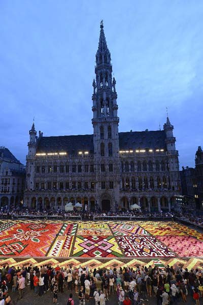 Flower carpet displayed at the Grand Place in Brussels, Belgium