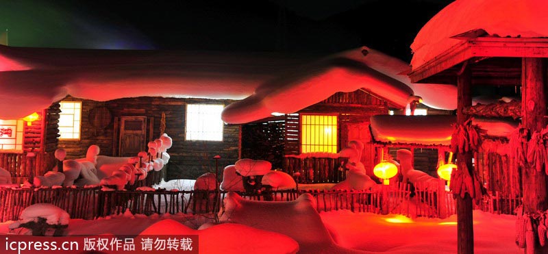 China's biggest snow town at night