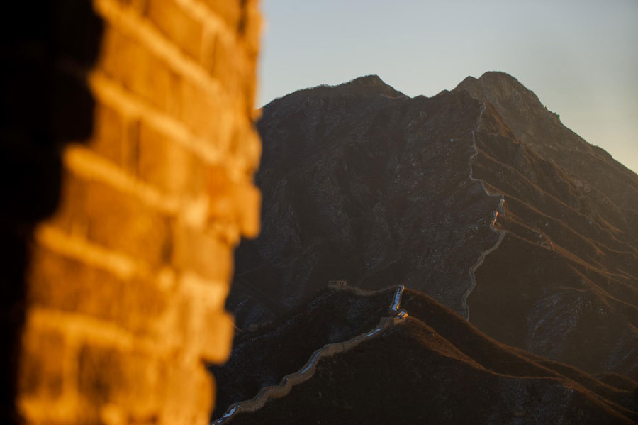 Morning sun showers snow-covered Great Wall