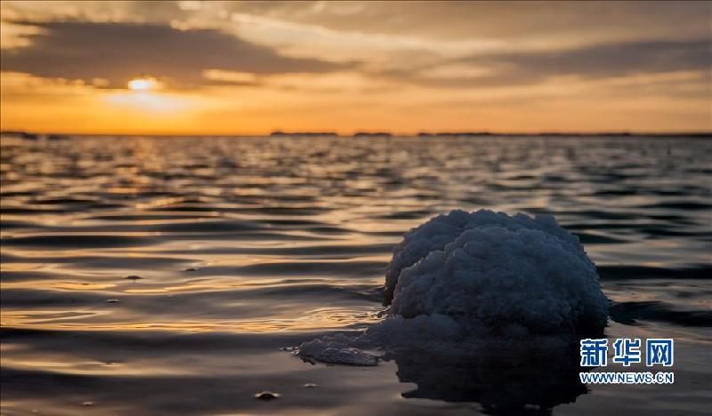 Shining saline lake in Lop Nur