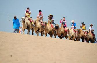 Summer scenery of grassland in Qilian Mountains attracts tourists