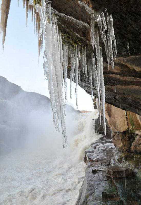 Icicles seen at Hukou Waterfall on Yellow River