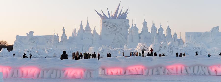 Tourists visit 27th Int'l Snow Sculpture Art Expo