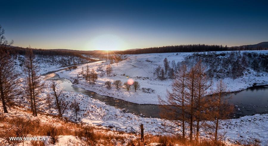 Marvelous scenery of Halha River in morning mist