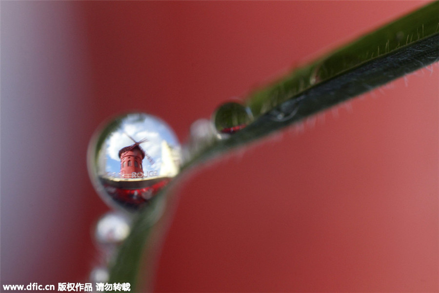 Paris landmarks in water droplets