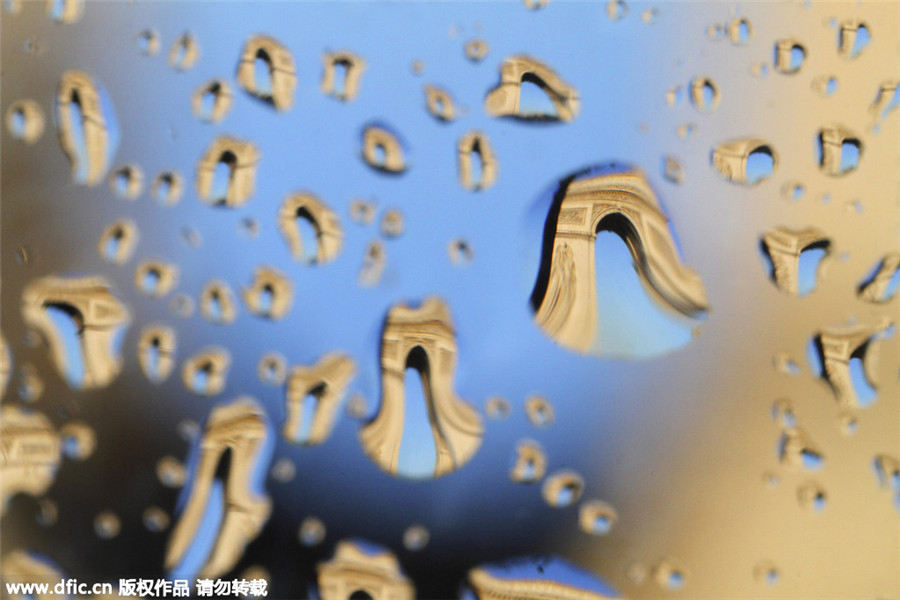 Paris landmarks in water droplets