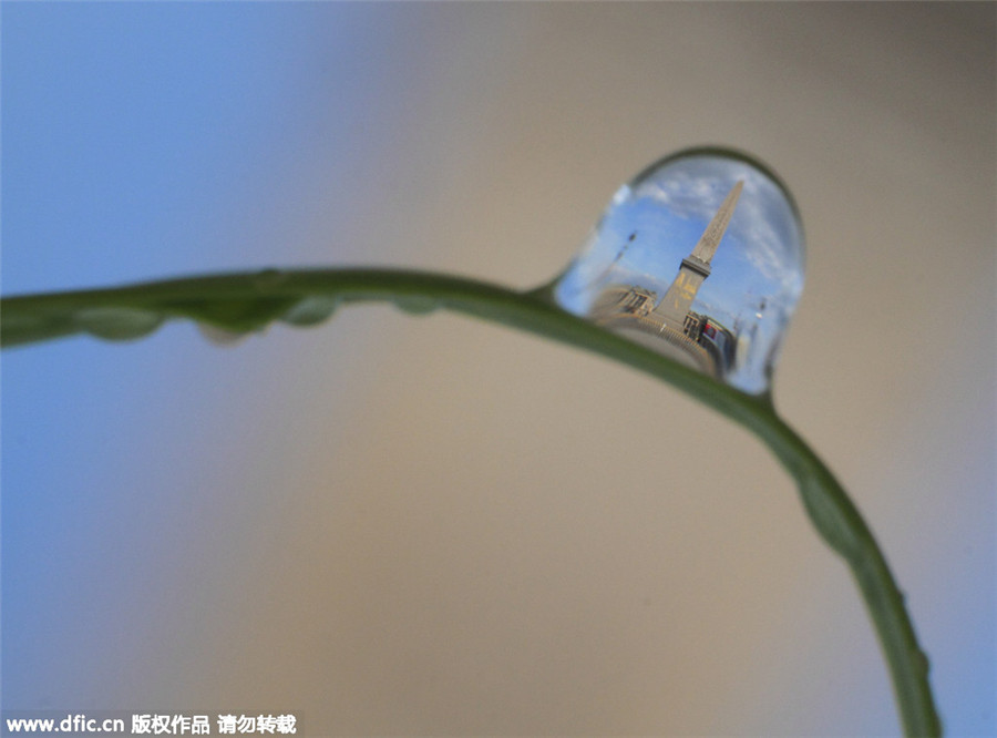 Paris landmarks in water droplets