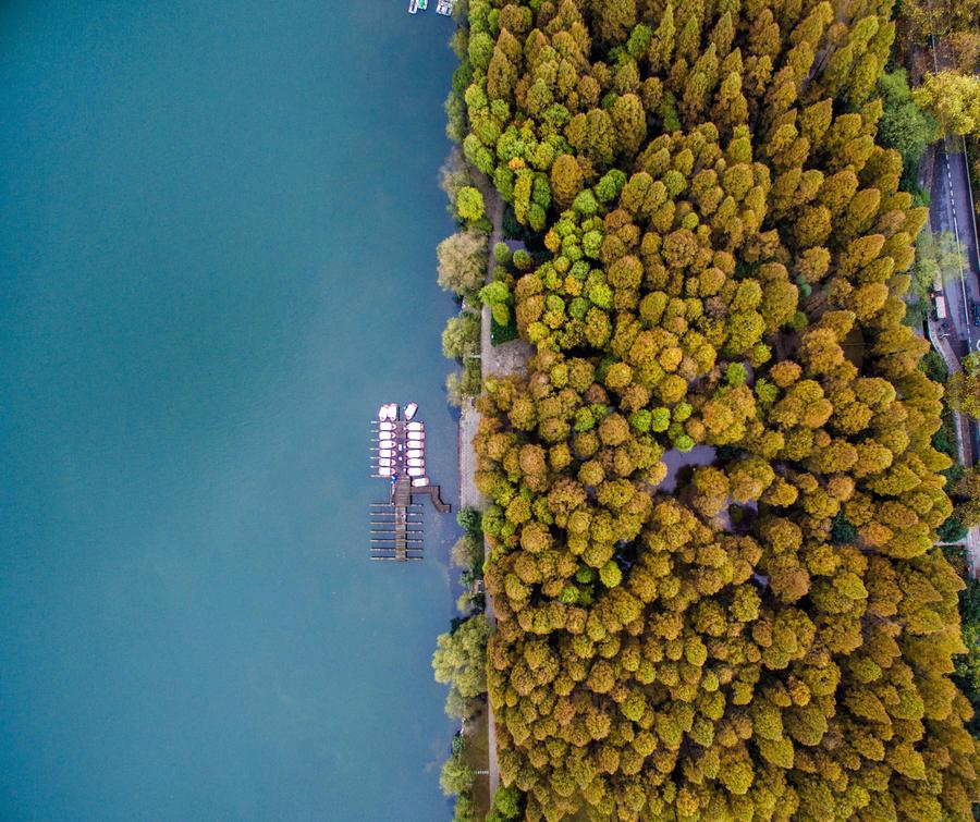 West Lake scenic area embraces a colorful winter scene