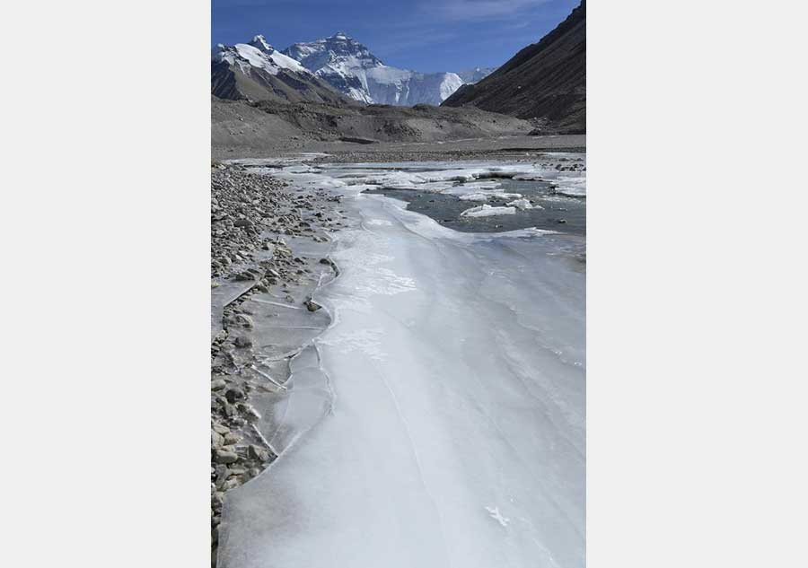 Distant view of Mount Everest in Tibet