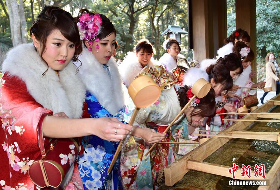 Japanese tour guides greet Coming of Age Day in Tokyo