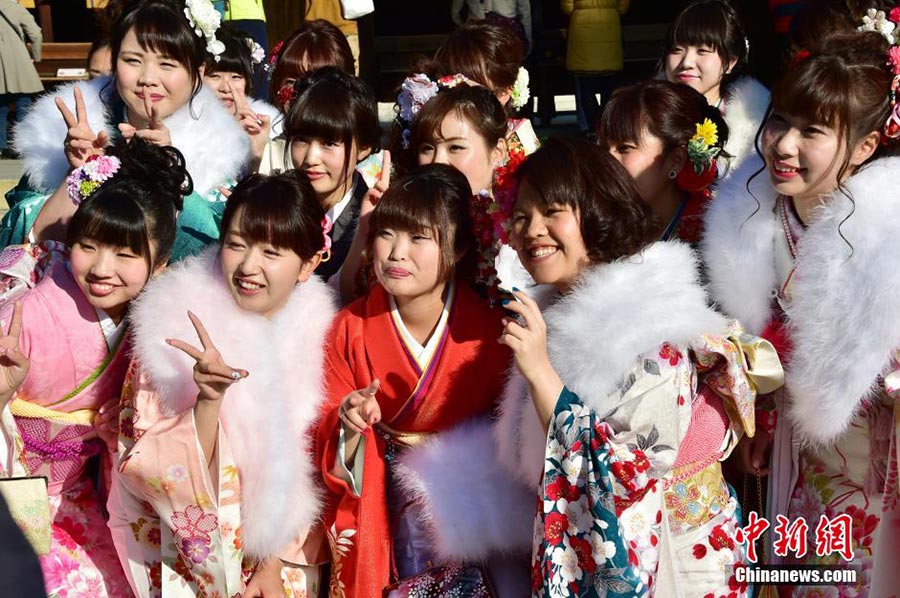 Japanese tour guides greet Coming of Age Day in Tokyo