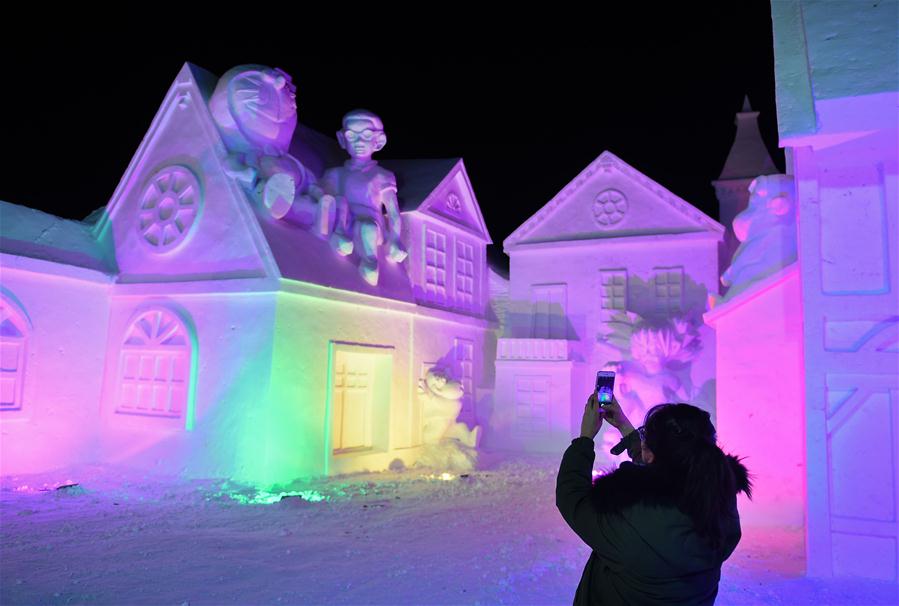 Snow sculptures seen on Changbai Mountain