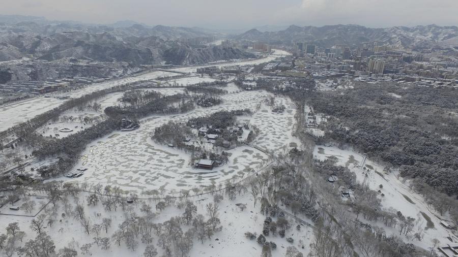 Aerial view of snow scenery at Summer Resort in Hebei