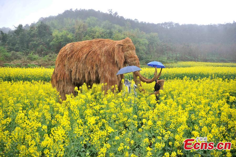 Town erects straw sculptures to woo tourists