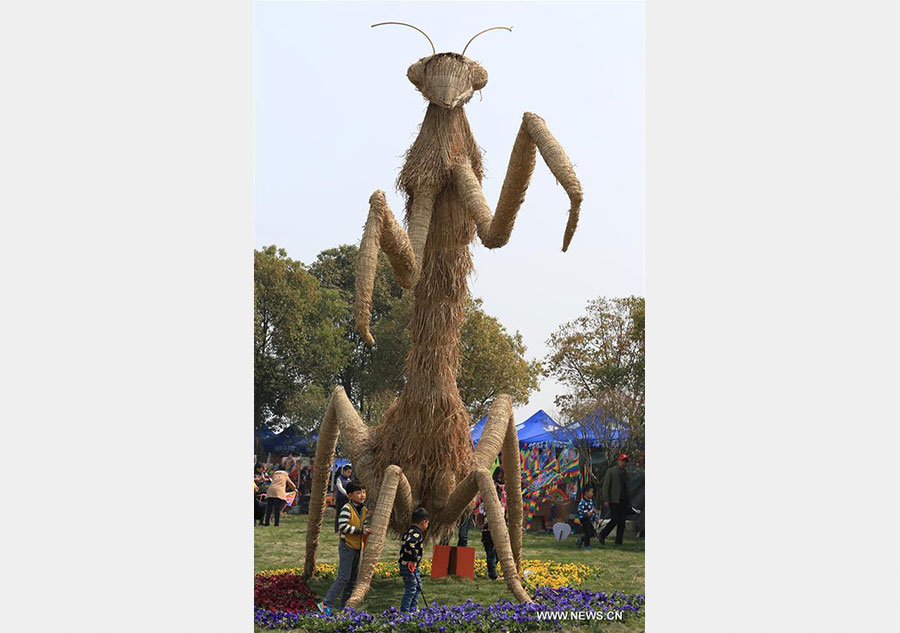 Straw-made animals seen during tourism festival in Nanjing