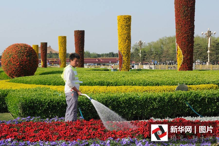 Tiananmen Square decorated as May Day holiday approaches