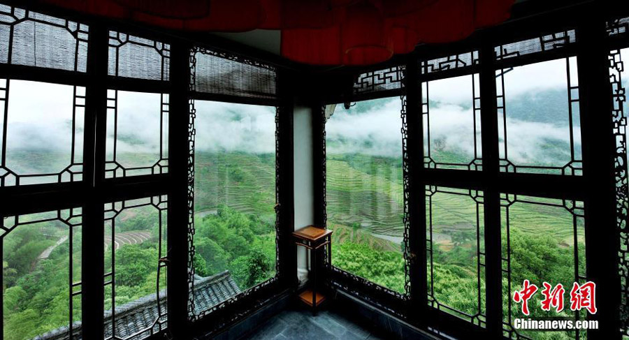 Most beautiful village in misty rain