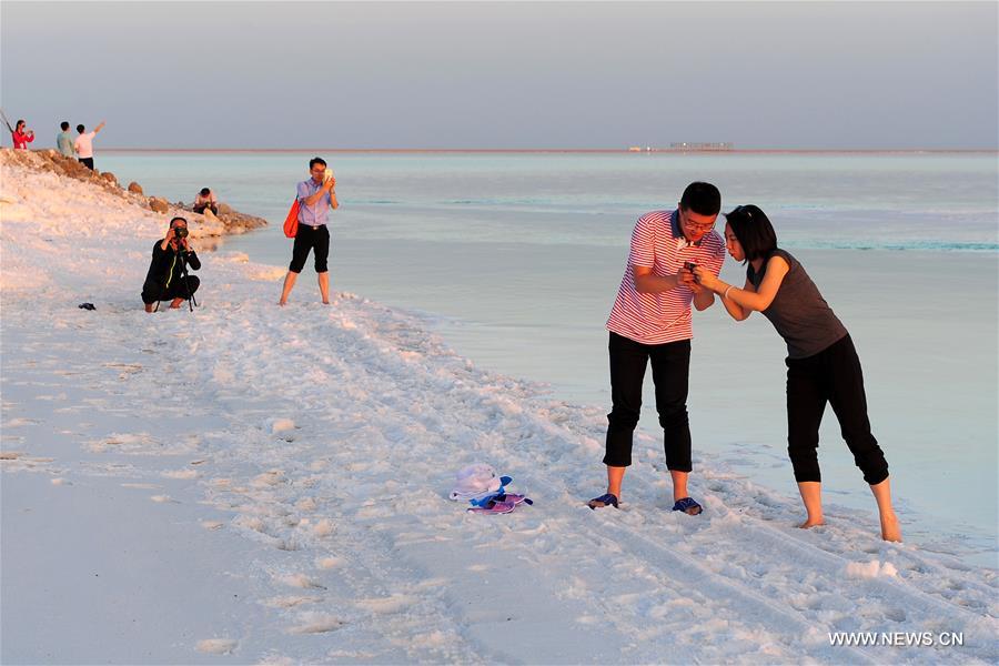 Sunset scenery of salt lake in Lop Nur, Xinjiang