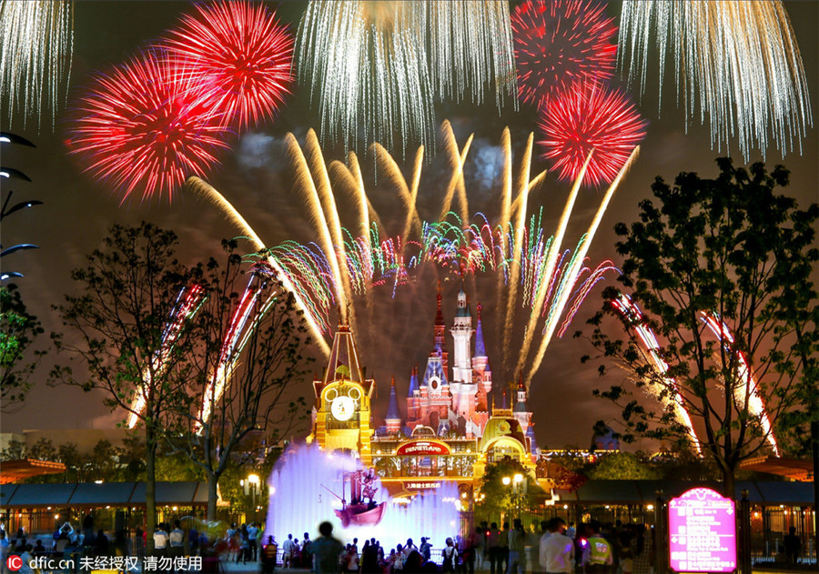 Stunning firework display at Shanghai Disneyland