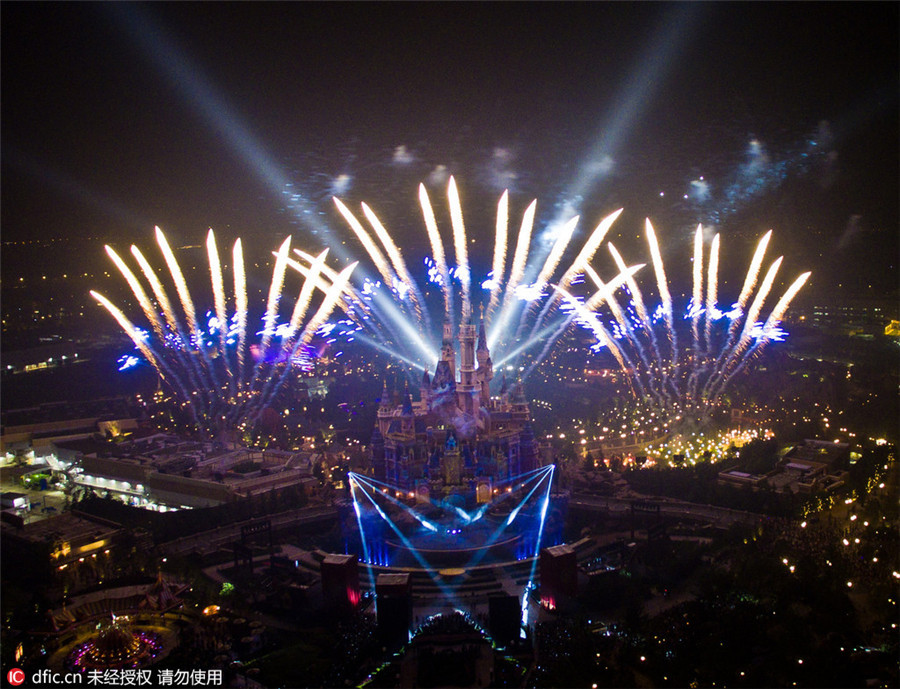 Stunning firework display at Shanghai Disneyland