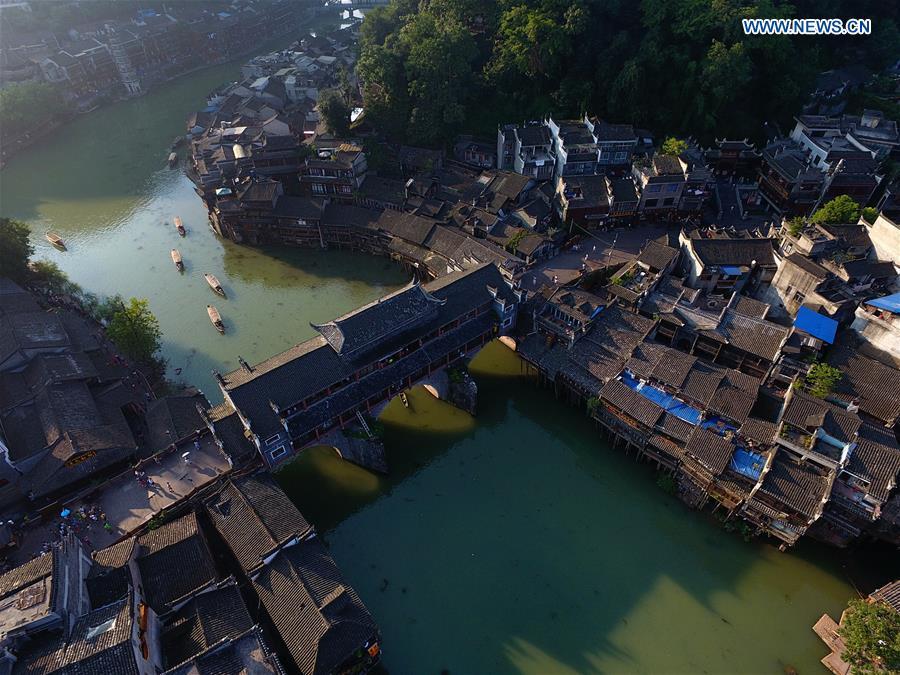 Aerial view of Fenghuang old town in Hunan