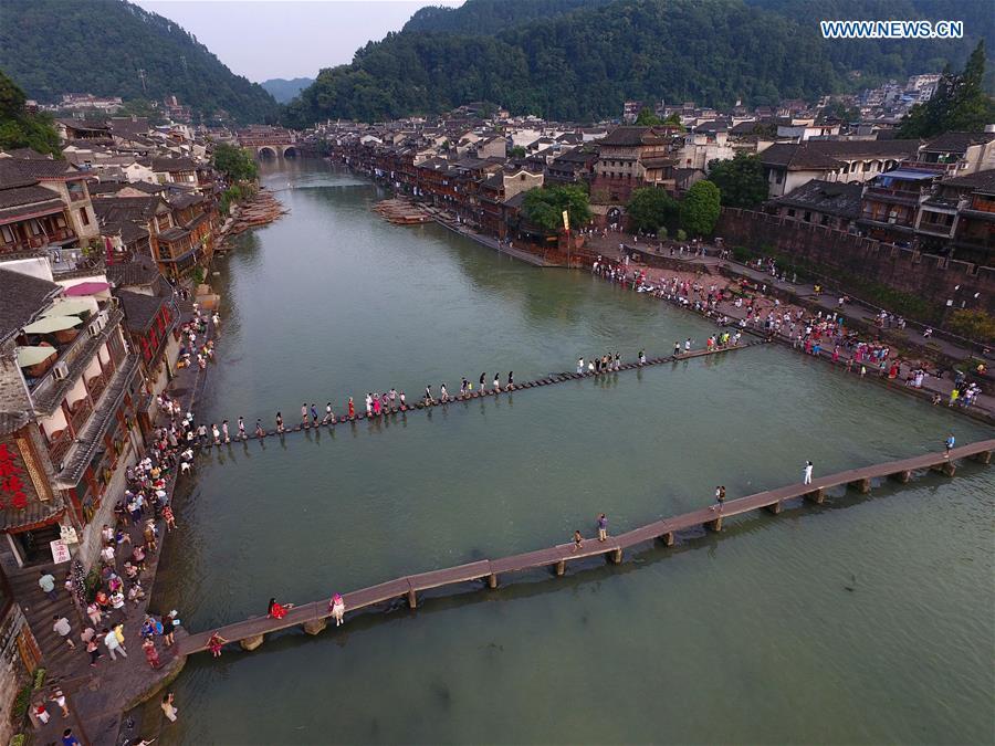 Aerial view of Fenghuang old town in Hunan