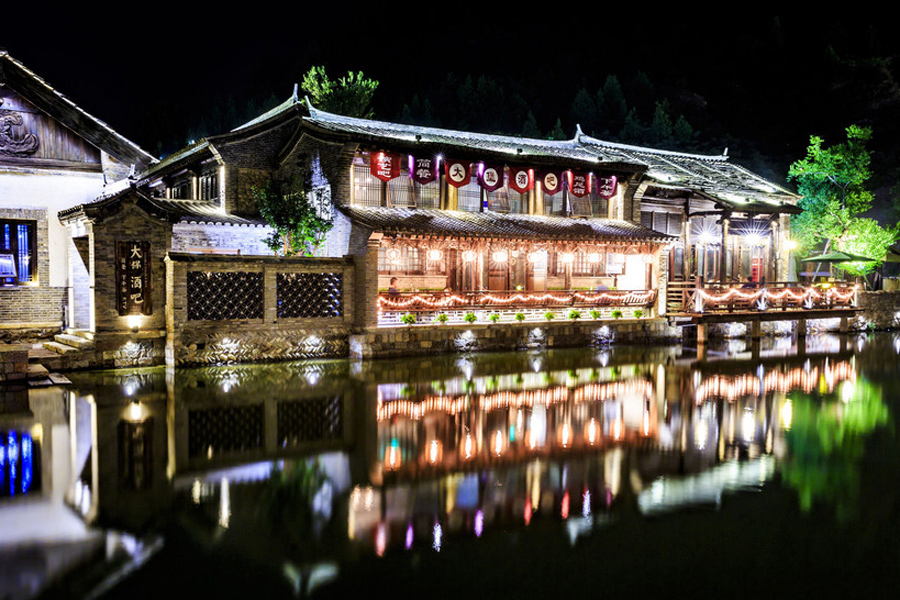 Picturesque night view of Gubei Water Town in Beijing