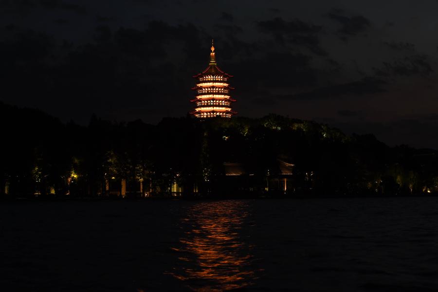 Night view of Leifeng Pagoda of West Lake in Hangzhou