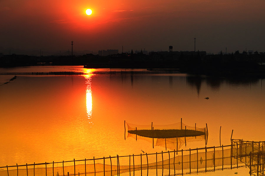 Mesmerizing rosy sunset seen in Jinghu wetland park