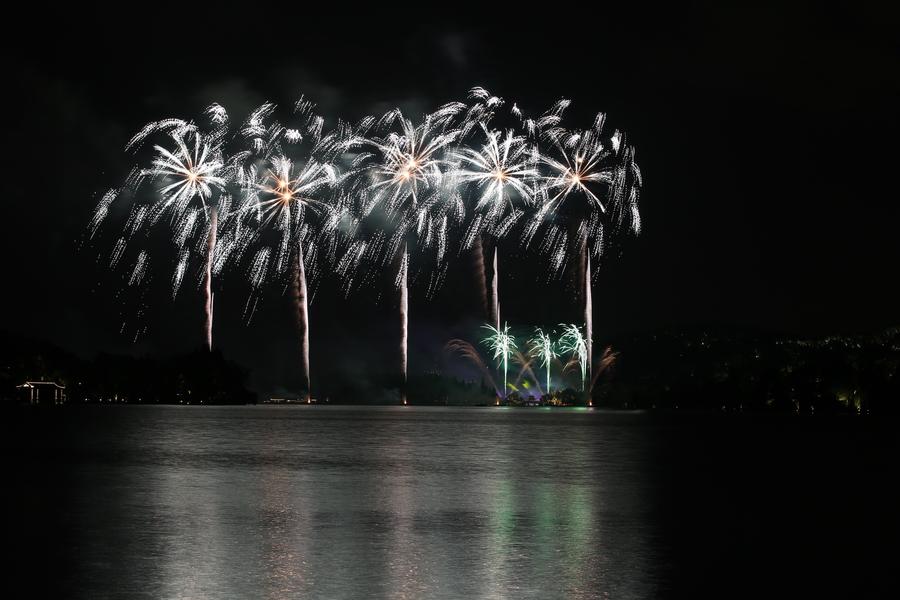 Fireworks light up sky over West Lake in Hangzhou