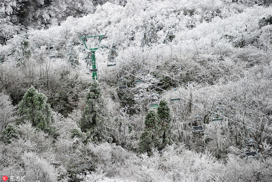 Frosty Tianmen Mountain a winter fairy tale