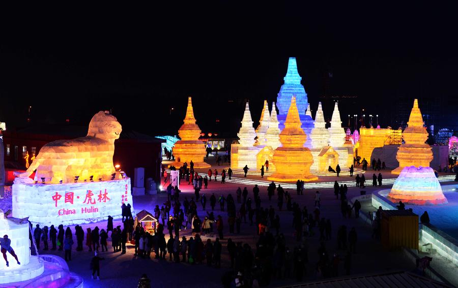 Harbin Ice and Snow World opened to public in NE China