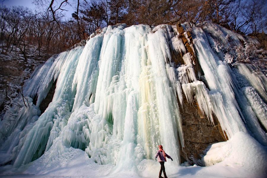 Icefall scenery at Guanmen mountain scenic spot in NE China