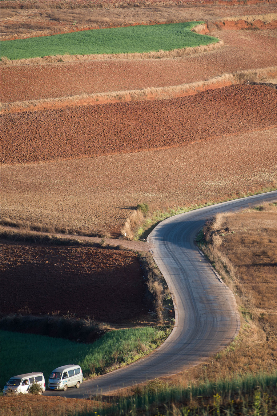 Scenery of red earth terraces in SW China's Kunming