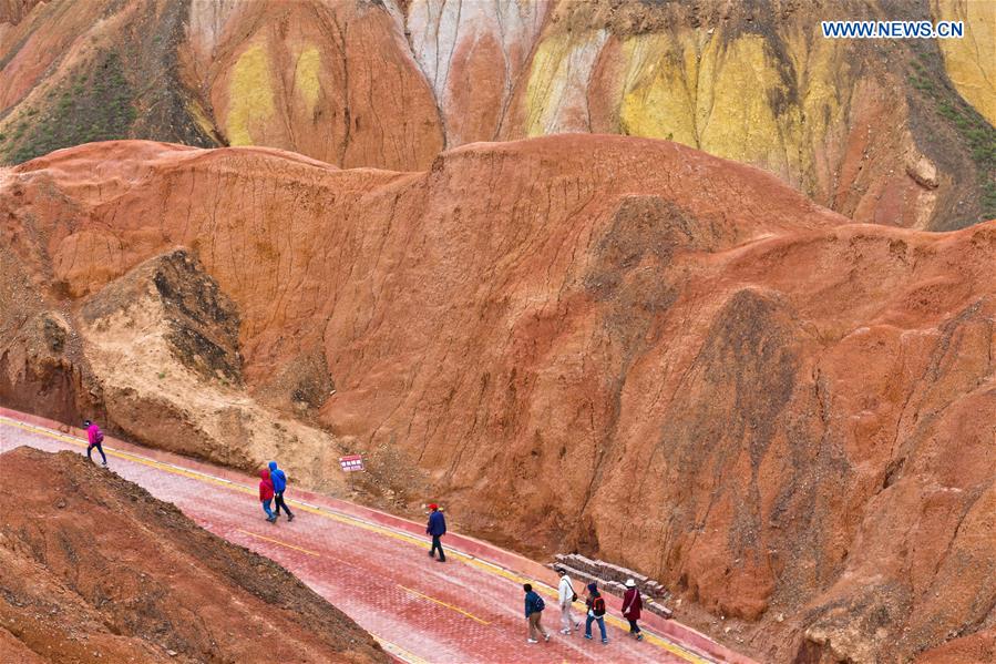 Tourists visit Danxia National Geological Park in NW China