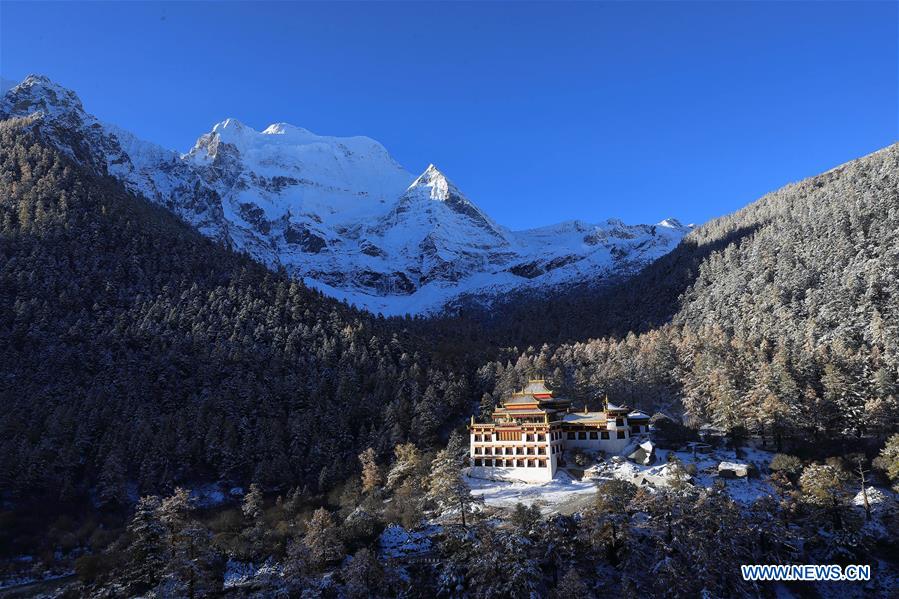 Scenery of snow-covered Yading Nature Reserve in SW China