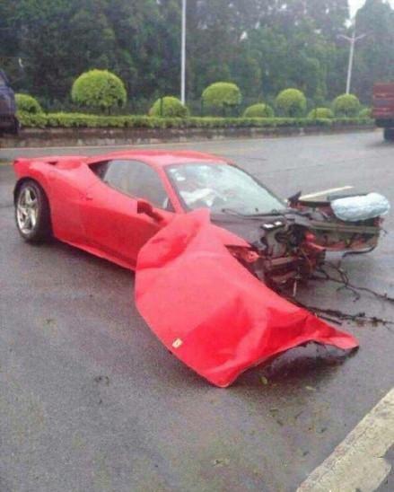 Ferrari smashed to pieces