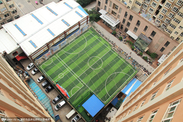 Rooftop football field for fans