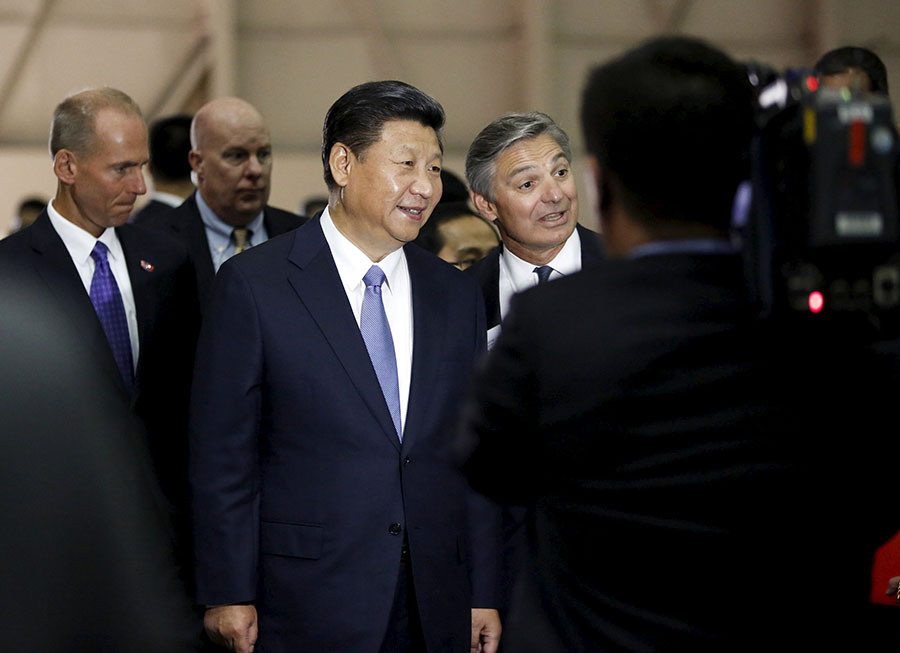 President Xi tour the Boeing assembly line in the US