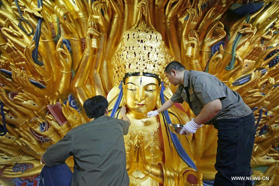 Restoration work of Guanyin sculpture enters final phase