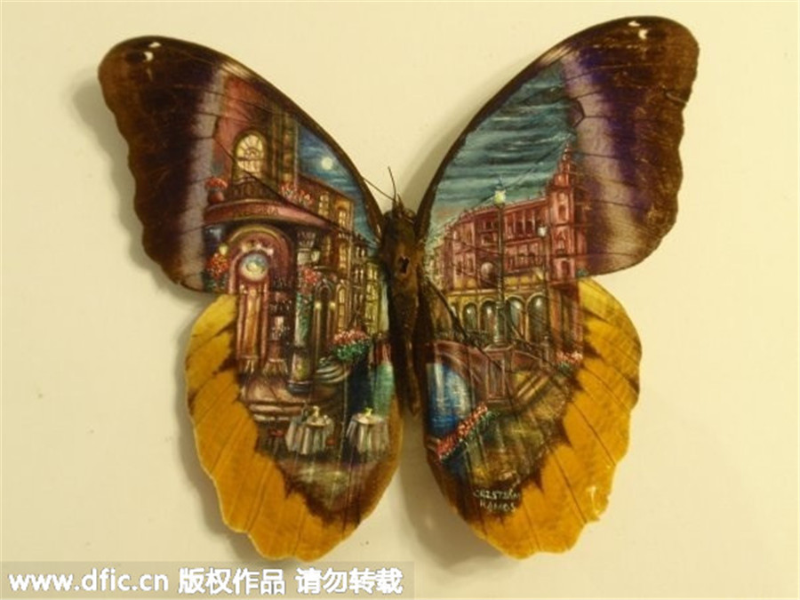 Painter uses butterfly wings as canvases