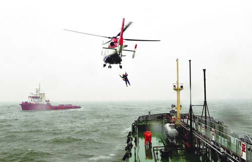 Rescue drill on the Yellow Sea
