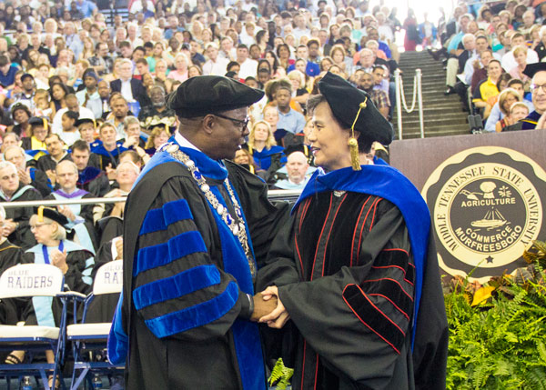 Xu Lin is honored at MTSU graduation ceremony