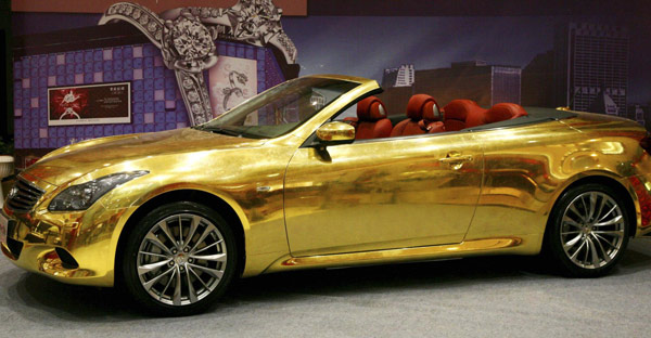 Golden sports car glitters in Nanjing