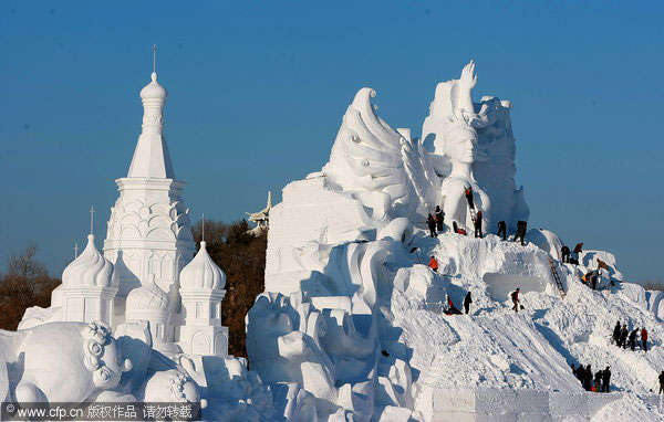 Swan girl rises out of snow in NE China