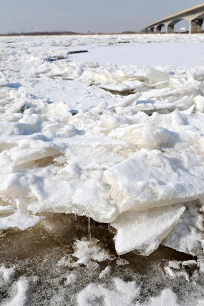 Yellow River frozen by cold snap