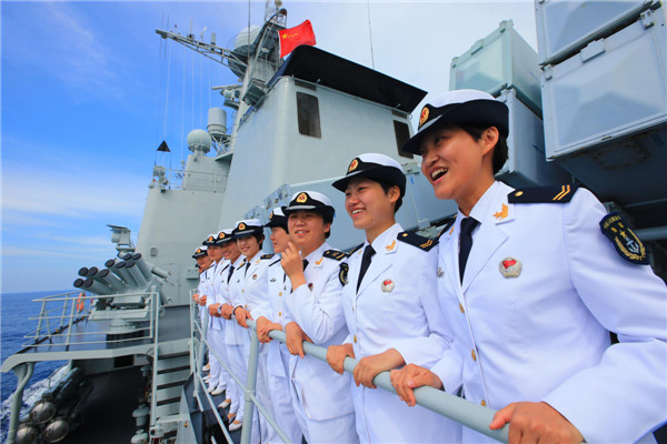 Chinese female sailors at China-Russia sea drills