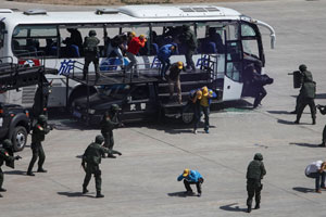 Armed policemen conduct combat exercises in Shanghai